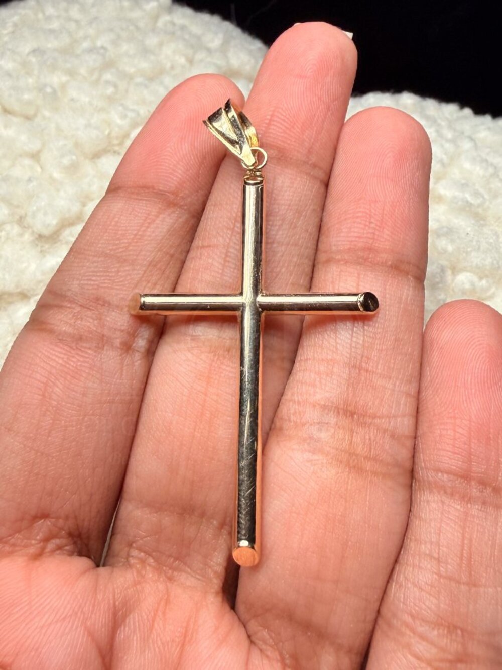 14K Yellow Gold Hollow Round Tube Cross
